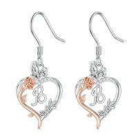 wholesale TOUPOP Rose Heart Initial Earrings 925 Sterling Silver Heart Butterfly Earrings Jewelry Anniversary Birthday Christmas Gifts For Women Her Girlfriend Wife -style_name:Initial B