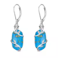 TOUPOP 925 Sterling Silver Natural Gemstone Oval Rose Flower Earrings For Women-color_name:Turquoise