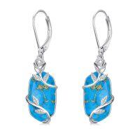 wholesale Rose Flower Earrings For Women 925 Sterling Silver Oval Natural Gemstone Earrings Fine Jewelry Anniversary Christmas Gifts For Her Wife Girlfriend -color_name:Turquoise