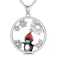 TOUPOP 925 Sterling Silver Snowflake Penguin Snowman Pendant Necklace-style_name:Penguin