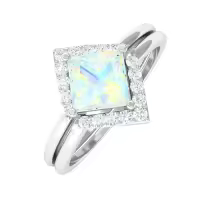 TOUPOP Sterling Silver Moissanite Opal Wedding Ring Set For Women-style_name:C Opal Moissanite Ring