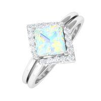 wholesale TOUPOP Personalized Moissanite Opal Wedding Ring Set For Women 925 Sterling Silver Moissanite Bridal Ring Set Engagement Ring Set Anniversary Opal Promise Rings For Her -style_name:C Opal Moissanite Ring