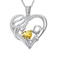 wholesale TOUPOP Christmas Gifts For Mom Birthstone Necklace Mother And Daughter/son Love Heart Necklace I Love You Mom Gifts Jewelry Birthday Gift For Women Grandmother Wife -color_name:11-November-Citrine