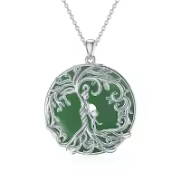 TOUPOP 14K Gold Plated Sterling Silver Jade Tree Of Life Necklace-style_name:2B-Mother 1 Children-White Gold-Green Jade