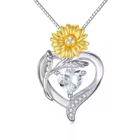 TOUPOP Sterling Silver & Birthstone Heart Birth Flower Pendant Necklace-style_name:4-April-Daisy