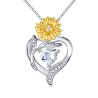 wholesale TOUPOP Birth Flower Necklace 925 Sterling Silver Heart Birthstone Pendant Necklaces Birth Month Floral Jewelry Birthday Christmas Gifts For Women Her -style_name:4-April-Daisy