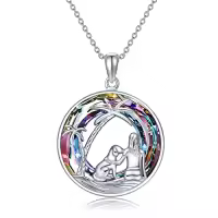TOUPOP Sterling Silver Crystal Dog Pendant Necklace For Women-color_name:Dog Necklaces with Purple Crystal