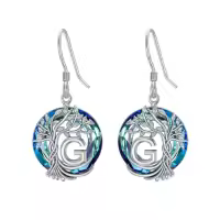 TOUPOP Sterling Silver Blue Crystal Tree Of Life Letter Drop Dangle Earrings-style_name:G Initial