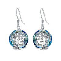 wholesale TOUPOP Tree Of Life Initial Earrings 925 Sterling Silver A-z Letter Drop Dangle Earrings Blue Circle Crystal Jewelry Birthday Christmas Gifts For Women Her Girlfriend Mom -style_name:G Initial