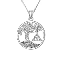 TOUPOP Sterling Silver Tree Of Life Claddagh Pendant & Ash Urn Necklace-style_name:Circle-Celtic Tree of Life