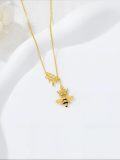 wholesale 925 Sterling Silver Gold-Plated Queen Bee Necklace with Crown & Beehive Pendant - 18\ Chain, Fashion Jewelry Gift for Women-0-2