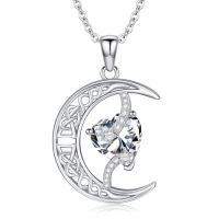 wholesale TOUPOP Moon And Star Birthstone Necklace For Women 925 Sterling Silver Celtic Moon Jewelry Birthday Christmas Gifts For Her Girlfriend -color_name:04-April-Simulated Diamond