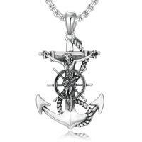 wholesale Saint Patron Necklace For Men Women 925 Sterling Silver Saint Pendant With Stainless Steel Chain St Medal Protection Necklace Catholic Religious Amulet Gifts For Him -style_name:H-Anchor Crucifix Necklace