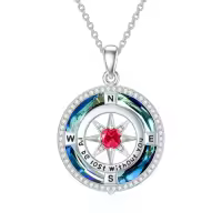 TOUPOP Sterling Silver Crystal Birthstone Compass I'd Be Lost Without You Pendant Necklace-color_name:A-Blue Circle Crystal-07-Jul-Ruby