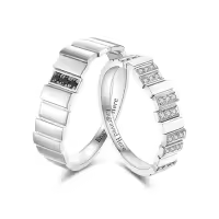 TOUPOP 10k 14k 18k Gold Moissanite Couples Wedding Band Sets Engraved-style_name:E Wedding Ring Set
