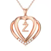 TOUPOP 925 Sterling Silver Moissanite Heart Letter Pendant Necklace-style_name:Rose Gold - Z Initial