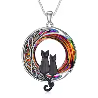 TOUPOP Sterling Silver Blue Crystal Cats On The Moon Pendant Necklace-color_name:2 Cats(Black and Black)-Volcano Crystal-02-F