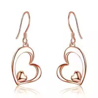 TOUPOP Sterling Silver Heart Dangle Drop Earrings Jewelry Gifts-style_name:Rose Gold
