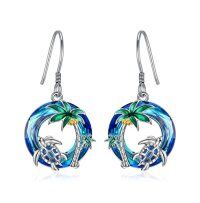 wholesale TOUPOP Sea Turtle/dolphin/seahorse Earrings 925 Sterling Silver Tropical Palm Tree Earrings Blue Crystal Ocean Jewelry Birthday Christmas Gifts For Women -style_name:A-Sea Turtle-Blue Crystal