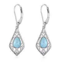 TOUPOP Sterling Silver Gemstone Teardrop Dangle Drop Earrings-color_name:Larimar