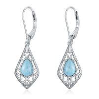 wholesale Filigree Bohemian Earrings 925 Sterling Silver Teardrop Gemstone Dangle Drop Earrings Fine Jewelry Birthday Christmas Gifts For Women -color_name:Larimar