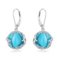 wholesale Round Gemstone Earrings 925 Sterling Silver Filigree Bohemian Dangle Drop Earrings Fine Jewelry Birthday Christmas Gifts For Women -color_name:Turquoise