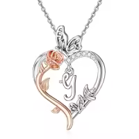 TOUPOP 925 Sterling Silver Rose Heart Butterfly Initial Necklace Gifts For Women-style_name:Y Initial