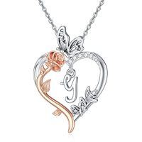 wholesale TOUPOP Rose Heart Necklaces Gifts For Women 925 Sterling Silver Butterfly Heart Initial Necklace Anniversary Birthday Christmas Jewelry Gifts For Mom Her Wife Girlfriend Daughter -style_name:Y Initial
