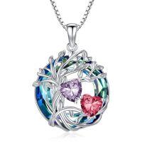 wholesale TOUPOP S925 Sterling Silver Family Celtic Tree Of Life Pendant Necklaces With 2 Heart Birthstone With Blue Austrian Crystal Jewelry Birthday Anniversary Christmas Gifts For Her Wife Girlfriend Mom (18k Real White Gold Filled) -color_name:06-07-Jun-Jul Birthstone