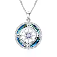 TOUPOP Sterling Silver Crystal Birthstone Compass I'd Be Lost Without You Pendant Necklace-color_name:A-Blue Circle Crystal-06-Jun-Alexandrite