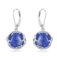 wholesale Round Gemstone Earrings 925 Sterling Silver Filigree Bohemian Dangle Drop Earrings Fine Jewelry Birthday Christmas Gifts For Women -color_name:Lapis Lazuli