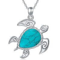wholesale TOUPOP Sea Turtle Gifts Sterling Silver Tropical Palm Tree Ocean Pendant Crystal Sea Turtles Jewelry Christmas Summer Gifts For Women Her -style_name:B-Sea Turtle-Turquoise
