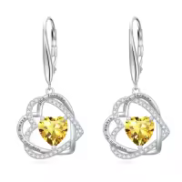 TOUPOP Sterling Silver Birthstone Double Heart Leverback Earrings-color_name:11-November-Citrine