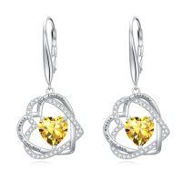 wholesale TOUPOP Heart Birthstone Earrings 925 Sterling Silver Double Heart Leverback Earrings Love You For Always And Forever Jewelry Anniversary Birthday Christmas Gifts For Women Wife Her -color_name:11-November-Citrine