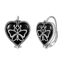 TOUPOP Sterling Silver Black Agate Butterfly Celtic Rose Leverback Dangle Earrings-style_name:02-Black-Butterfly