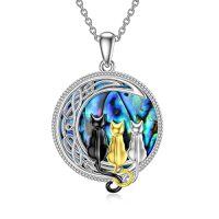wholesale TOUPOP Cat Necklace Sterling Silver Abalone Shell Celtic Cat On The Moon With Abalone Shell Birthday Christmas Jewelry Gifts For Women -color_name:3 Cats(Black, Yellow Gold and Silver)-Abalone Shell-03