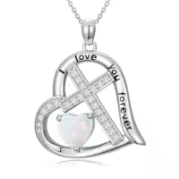 TOUPOP Sterling Silver Birthstone Heart Cross Necklace-color_name:10-October-Opal