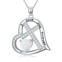 wholesale Cross Necklace For Women 925 Sterling Silver Heart Birthstone Necklaces Christian Jewelry Baptism Birthday Christmas Gifts For Women -color_name:10-October-Opal