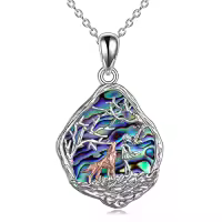 TOUPOP Sterling Silver Wolf Horse Necklace Animal Jewelry Gift-style_name:Style 5 Abalone Shell Wolf