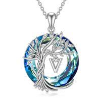 wholesale TOUPOP Tree Of Life Necklace For Women 925 Sterling Initial A-z Letter Pendant Family Tree Crystal Jewelry Birthday Anniversary Christmas Gifts For Her Mom Wife Girlfriend Daughter -style_name:Tree of Life V Initial
