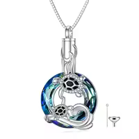 TOUPOP Sterling Silver Crystal Sea Turtle Necklace Ocean Jewelry Gift-style_name:7-Sea Turtles-Urn