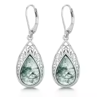 TOUPOP Sterling Silver Gemstone Teardrop Dangle Earrings Fine Jewelry Gifts-color_name:Moss Agate