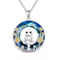 TOUPOP Sterling Silver Crystal Frog Necklace Gifts For Women-style_name:One Frog-Mushroom-Blue Crystal