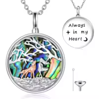 TOUPOP Sterling Silver Abalone Shell Urn Necklace For Ashes Memorial Jewelry-style_name:22-Wolf