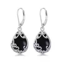 TOUPOP Sterling Silver Celtic Filigree Teardrop Leverback Earrings-color_name:Black Onyx