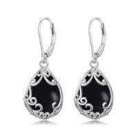 wholesale Teardrop Earrings For Women Celtic Filigree Drop Earrings Sterling Silver Leverback Jewelry Christmas Gifts For Women Mom -color_name:Black Onyx