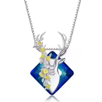 TOUPOP Sterling Silver Gold Plated Blue Crystal Deer Pendant Necklace-style_name:Antlers