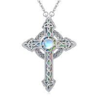 wholesale TOUPOP Cross Necklace For Women Men 925 Sterling Silver Animal Cross Necklace Celtic Cross Necklace Religious Gift For Her -style_name:B-Abalone Celtic Cross Moonstone