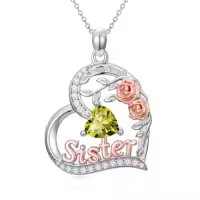 TOUPOP Sterling Silver Birthstone Heart Rose Necklace For Sister-style_name:08-August