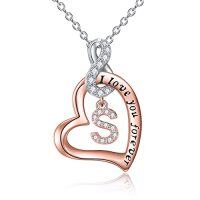 wholesale TOUPOP Christmas Gifts For Women Sterling Silver Initial Letter Necklaces For Women 14k Rose Gold Plated Heart Infinity Necklace I Love You Jewelry Birthday Gifts For Mom Daughter Wife -style_name:S